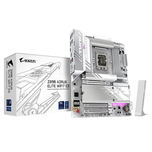 GIGABYTE Z890 AORUS Elite WIFI7 ICE Intel Core Ultra (Series 2) LGA 1851 Motherboard, ATX, DDR5, 3X M.2, PCIe 5.0, Thunderbolt 4, WIFI7, 2.5GbE LAN, EZ-Latch